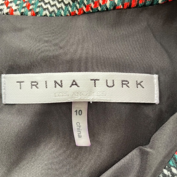TRINA TURK Size 10 Maleko Red White Black Houndstooth Plaid Shift Mini Dress - Picture 4 of 6